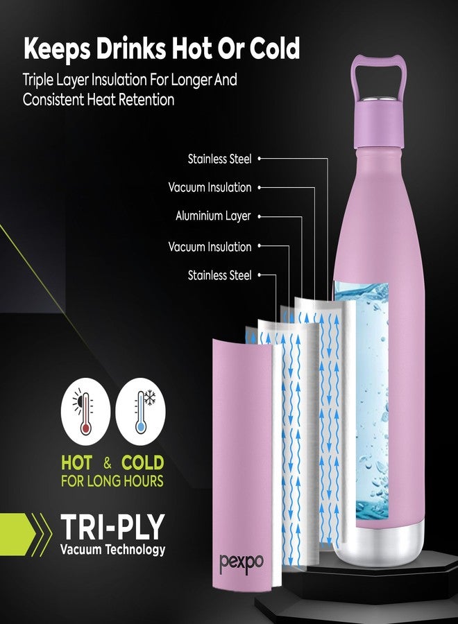 Pexpo Erica Stainless Steel Thermos Water Bottle 750ml | Hot and Cold Flask | ISI Certified Steel Bottle | Triple Wall Insulation | Leakproof | for Home, Office | 1-Year Warranty | Rosy Brown - Image 3